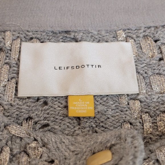 Leifsdottir Silk Wool Gray Cable Knit Sweater with Gold Accents Large - Picture 7 of 9